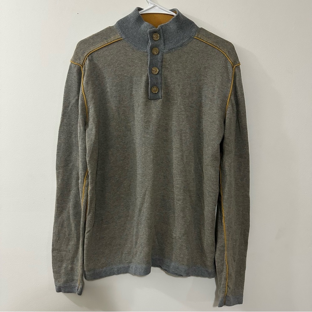 Sundance Sweater Mens‎ Large L Gray Yellow 1/4 Button Up Henley 100% Cotton